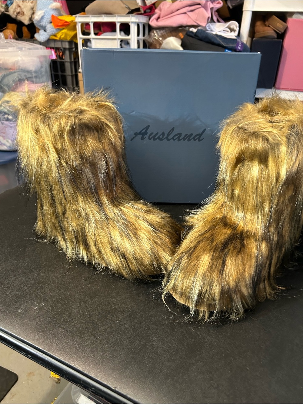 Faux Fur Ankle Booties in Brown